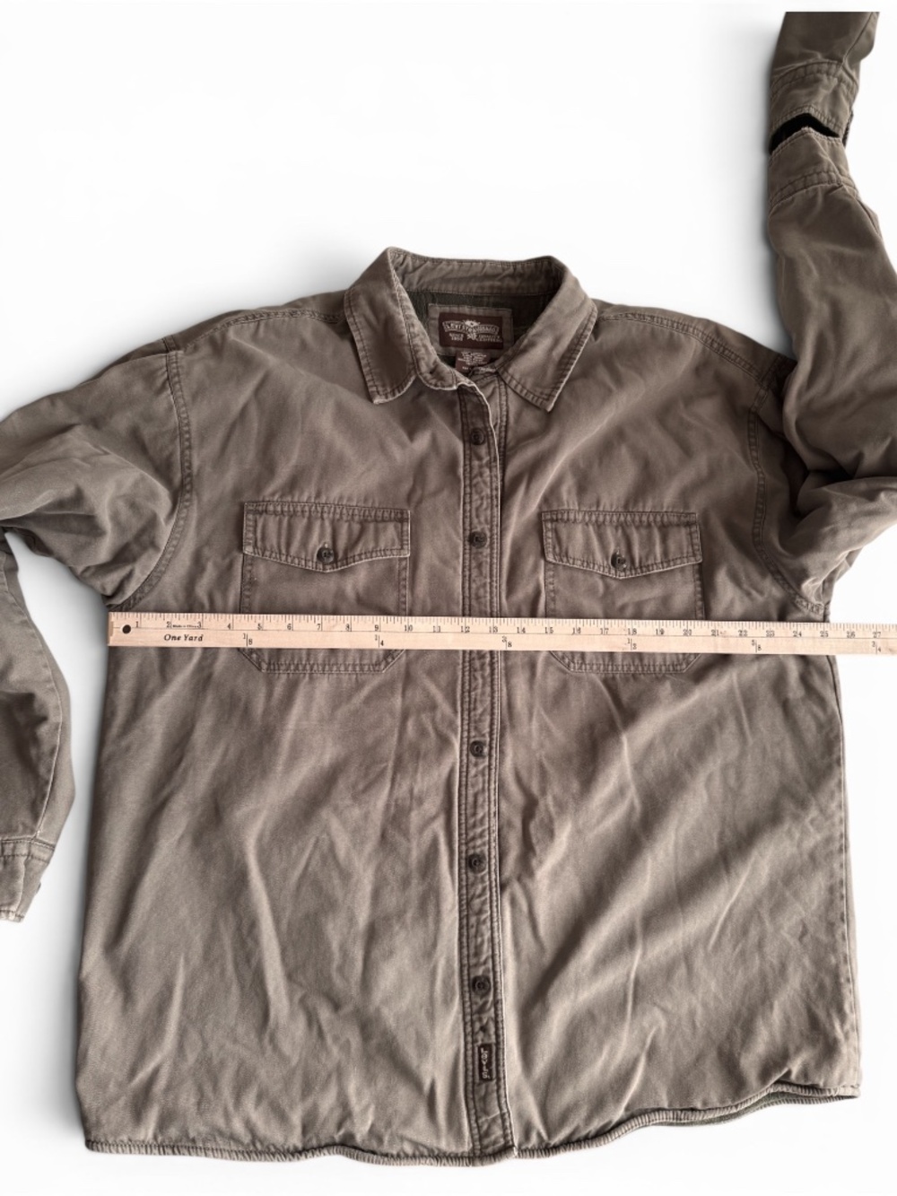 LEVI’S Men Fleece Lined Shirt Jacket XL Cotton Khaki Button Front - Picture 5 of 9